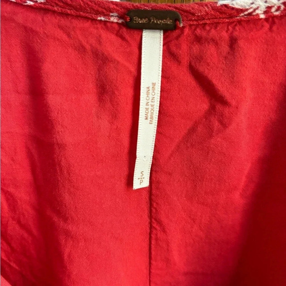 Free People Small Red Long Sleeve Tunic Dress with V Neck - Picture 3 of 5
